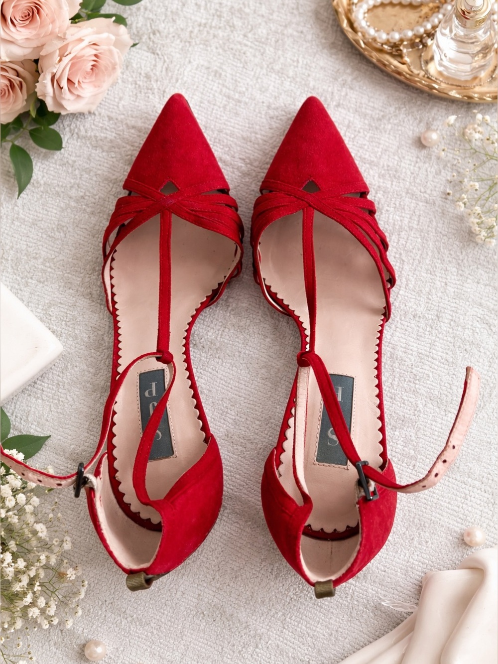 SJP by Sarah Jessica Parker Red Suede Strappy Heels – Size 37